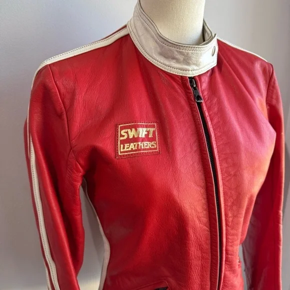 Vintage 70s 80s Swift Leathers Red Moto Racing Jacket Mens S Womens M Authentic - Picture 3 of 16